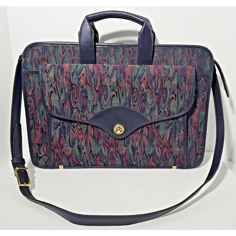 Vintage The French Co. California Briefcase Laptop Bag Leather Tapestry